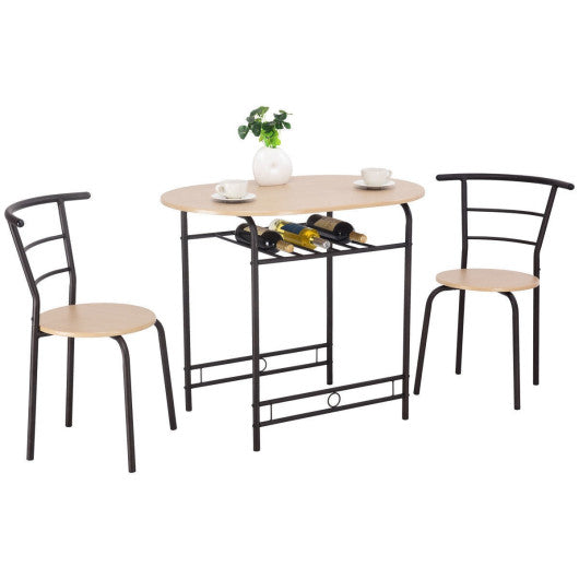 Costway 3 Pieces Natural Dining Set Table and 2 Chairs Bistro Pub Furniture