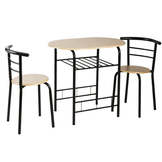 Costway 3 Pieces Natural Home Kitchen Bistro Pub Dining Table 2 Chairs Set