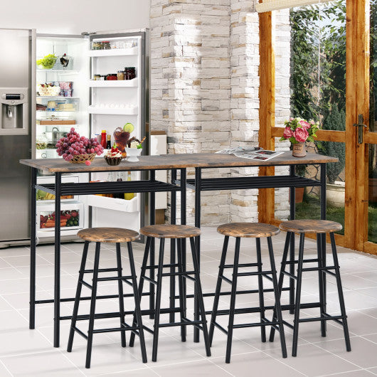 Costway 3 Pieces Rustic Brown Bar Table Set with 2 Stools Teak
