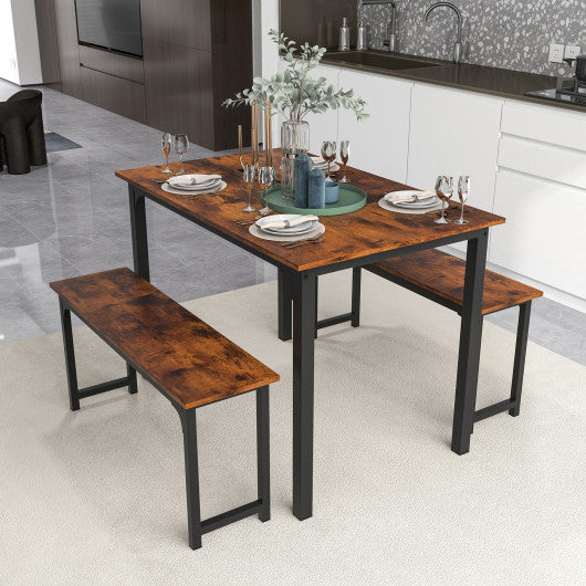 Costway 3 Pieces Rustic Brown Farmhouse Dining Table Set with Space-Saving Design