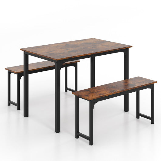 Costway 3 Pieces Rustic Brown Farmhouse Dining Table Set with Space-Saving Design