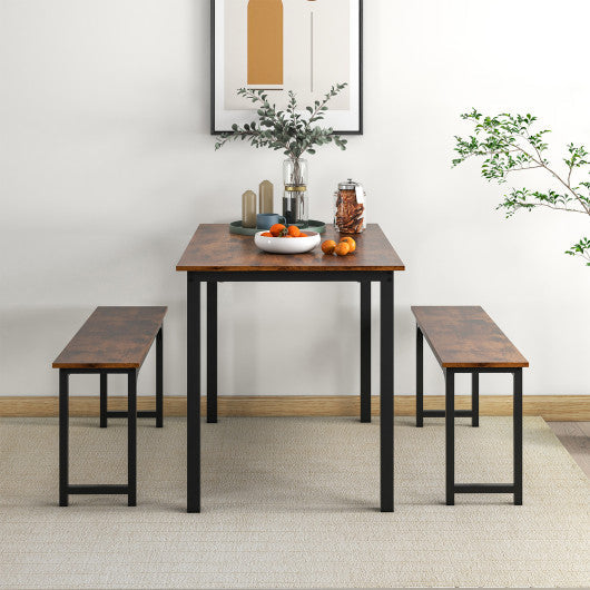 Costway 3 Pieces Rustic Brown Farmhouse Dining Table Set with Space-Saving Design