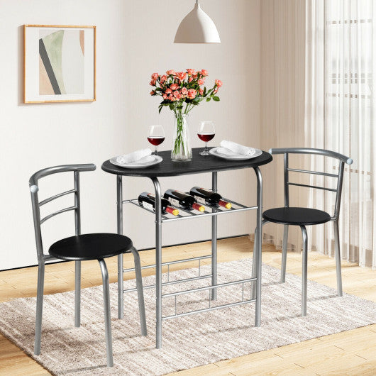 Costway 3 Pieces Silver Home Kitchen Bistro Pub Dining Table 2 Chairs Set