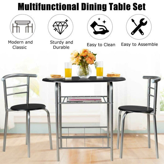 Costway 3 Pieces Silver Home Kitchen Bistro Pub Dining Table 2 Chairs Set