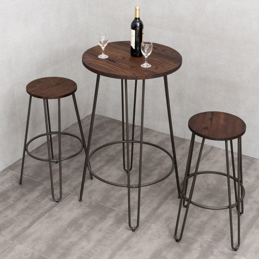 Costway 3 Pieces Wood Round Bar Table Bistro Stool Set