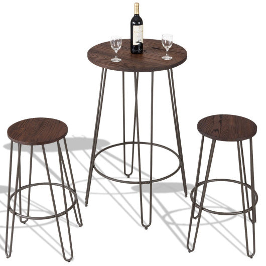 Costway 3 Pieces Wood Round Bar Table Bistro Stool Set