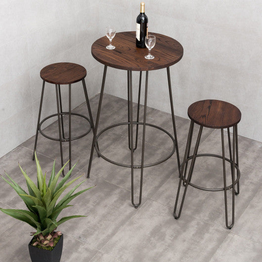 Costway 3 Pieces Wood Round Bar Table Bistro Stool Set