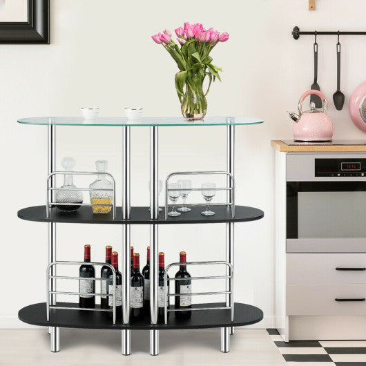 Costway 3-Tier Bar Cabinets Table with Tempered Glass Top