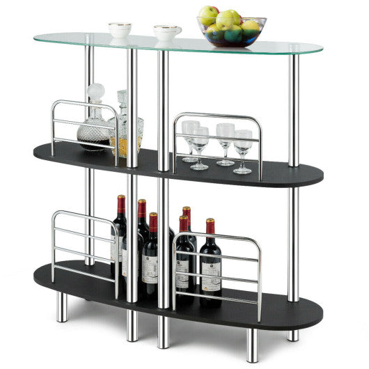 Costway 3-Tier Bar Cabinets Table with Tempered Glass Top