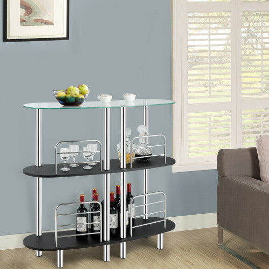 Costway 3-Tier Bar Cabinets Table with Tempered Glass Top