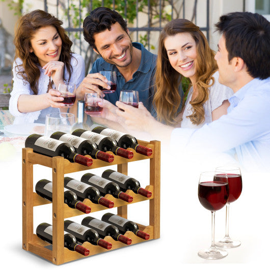Costway 3-Tier Bar Kitchen 12-Bottle Wine Display Holder with Wooden Tabletop