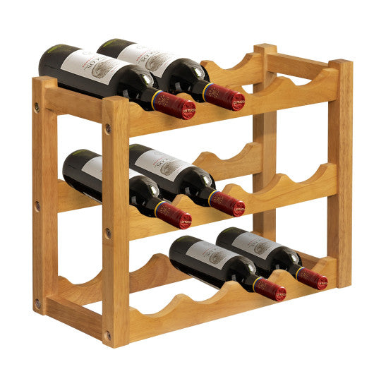 Costway 3-Tier Bar Kitchen 12-Bottle Wine Display Holder with Wooden Tabletop