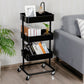 Costway 3-Tier Black Metal Rolling Storage Cart Mobile Organizer with Adjustable Shelves