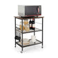 Costway 3-Tier Brown Kitchen Serving Cart Utility Standing Microwave Rack with Hooks