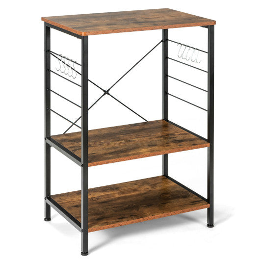 Costway 3-Tier Coffee Kitchen Baker's Rack Microwave Oven Stand Storage Shelf with10 Hook
