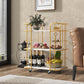 Costway 3-Tier Golden Metal Kitchen Storage Serving Cart Trolley with Marble Tabletop and Handles