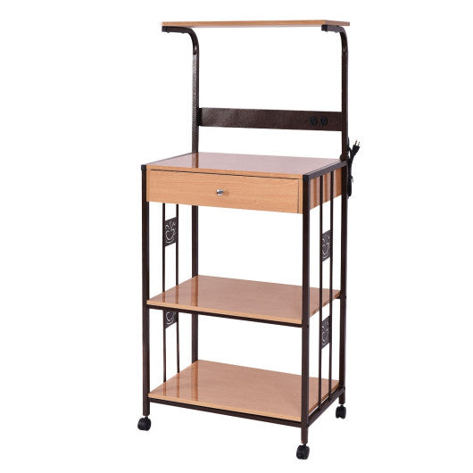 Costway 3-Tier Iron Frame Rolling Kitchen Storage Cart with Electric Outlet