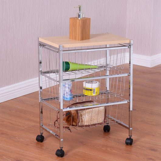 Costway 3-Tier Rolling Baskets Rack Kitchen Cart