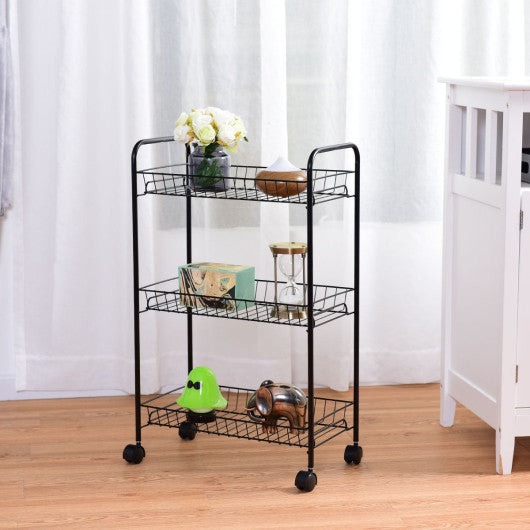Costway 3 Tier Rolling Kitchen Utility Trolley with Storage Shelf Baskets