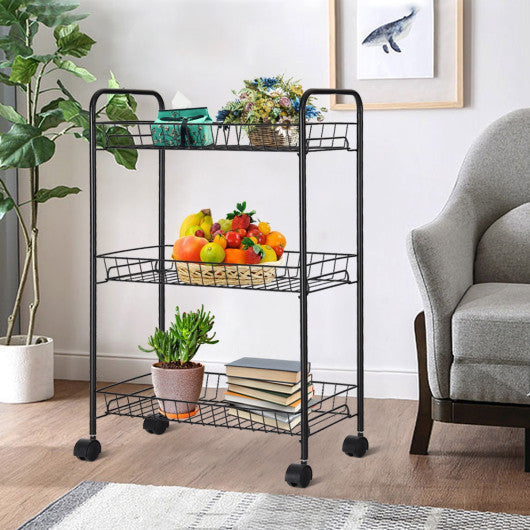 Costway 3 Tier Rolling Kitchen Utility Trolley with Storage Shelf Baskets