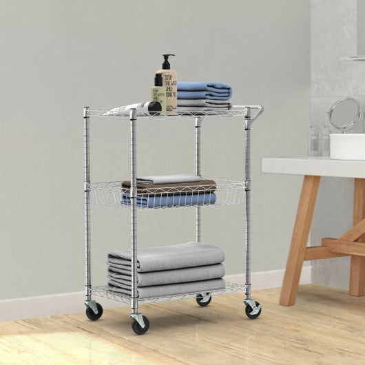 Costway 3-Tier Rolling Utility Cart with Handle Bar and Adjustable Shelves