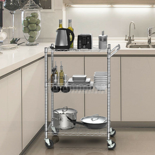 Costway 3-Tier Rolling Utility Cart with Handle Bar and Adjustable Shelves