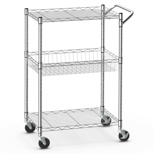 Costway 3-Tier Rolling Utility Cart with Handle Bar and Adjustable Shelves