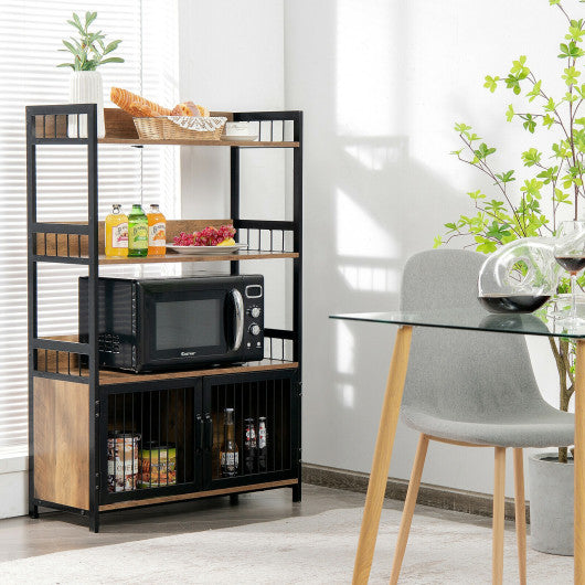 Costway 3-Tier Rustic Brown Baker's Rack with Storage Cabinet