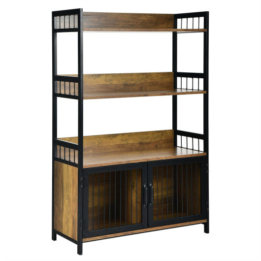Costway 3-Tier Rustic Brown Baker's Rack with Storage Cabinet