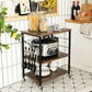 Costway 3-Tier Rustic Brown Kitchen Baker's Rack Microwave Oven Storage Cart with Hooks