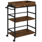 Costway 3-Tier Rustic Brown Kitchen Serving Bar Cart with Lockable Casters and Handle Rack for Home Pub