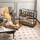 Costway 3-Tier Rustic Brown Rolling Bar Cart with Removable Tray and Wine Rack