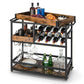 Costway 3-Tier Rustic Brown Rolling Bar Cart with Removable Tray and Wine Rack
