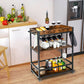 Costway 3-Tier Rustic Brown Rolling Kitchen Bar Cart with Wine Rack