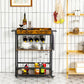 Costway 3-Tier Rustic Brown Rolling Kitchen Bar Cart with Wine Rack