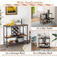 Costway 3-Tier Rustic Brown Wine Bar Cabinet wit 8 Bottles Rack and 12 Glasses Hanger