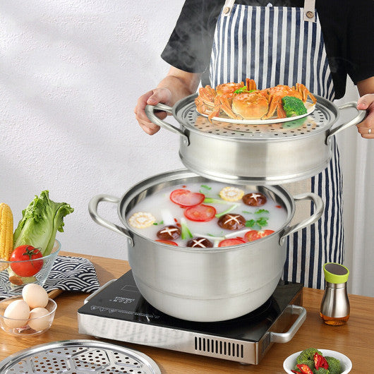 Costway 3 Tier Stainless Steel Cookware Pot Saucepot Steamer