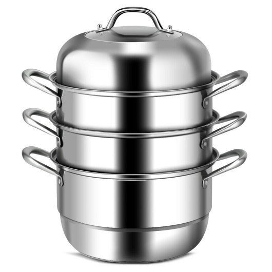 Costway 3 Tier Stainless Steel Cookware Pot Saucepot Steamer