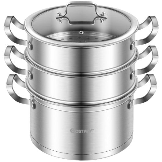 Costway 3 Tier Stainless Steel Steamer Pot with Handle