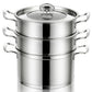 Costway 3 Tier Stainless Steel Steamer with Handles and Glass Lid
