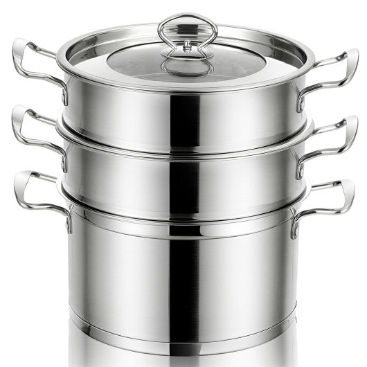 Costway 3 Tier Stainless Steel Steamer with Handles and Glass Lid