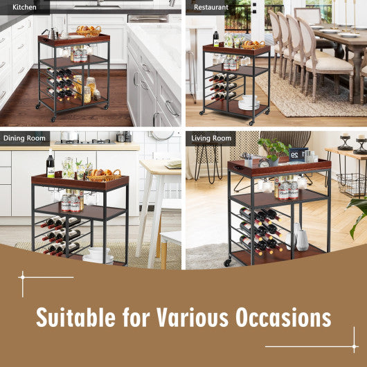Costway 3 Tiers Storage Bar Serving Cart with Wine Rack