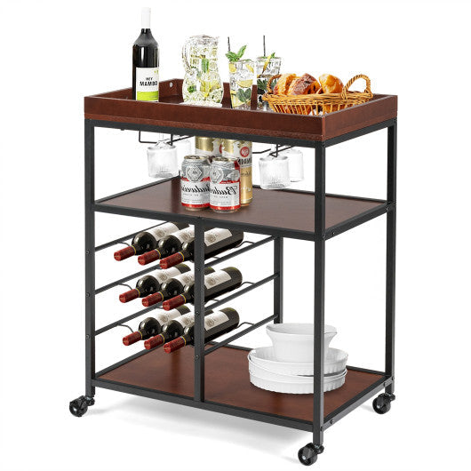 Costway 3 Tiers Storage Bar Serving Cart with Wine Rack – Kitchen