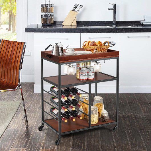 Costway 3 Tiers Storage Bar Serving Cart with Wine Rack