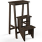 Costway 3-in-1 Brown Rubber Wood 3 Tier Folding Step Stool Ladder Storage Shelf