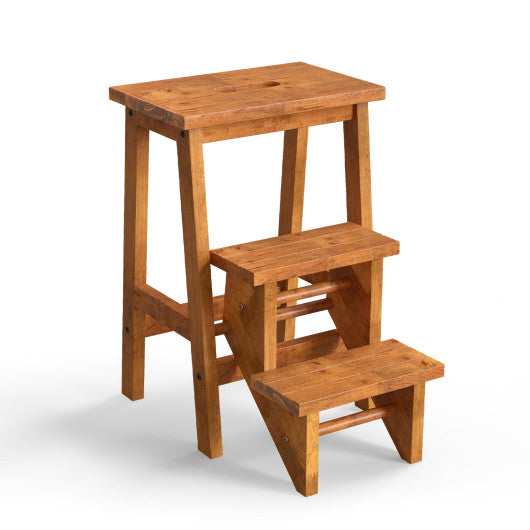 Costway 3-in-1 Natural Rubber Wood Step Stool with Convenient Handle
