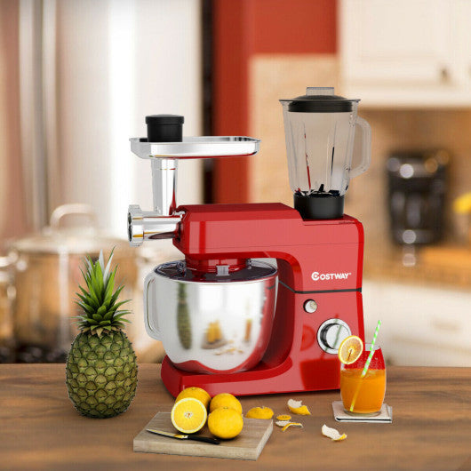 Costway 3-in-1 Red Multi-functional 6-speed Tilt-head Food Stand Mixer
