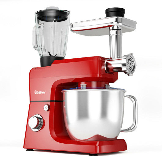 Costway 3-in-1 Red Multi-functional 6-speed Tilt-head Food Stand Mixer