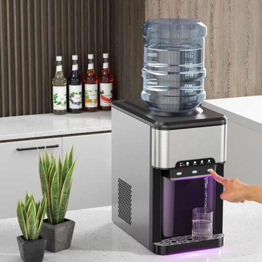 Costway 3-in-1 Silver Water Cooler Dispenser with Built-in Ice Maker and 3 Temperature Settings