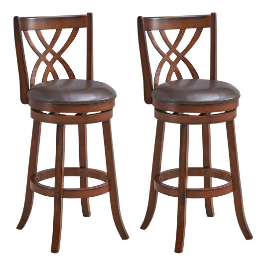Costway 30" 360° Swivel Counter Height Chairs with PU Leather Cushioned Seat and Footrests